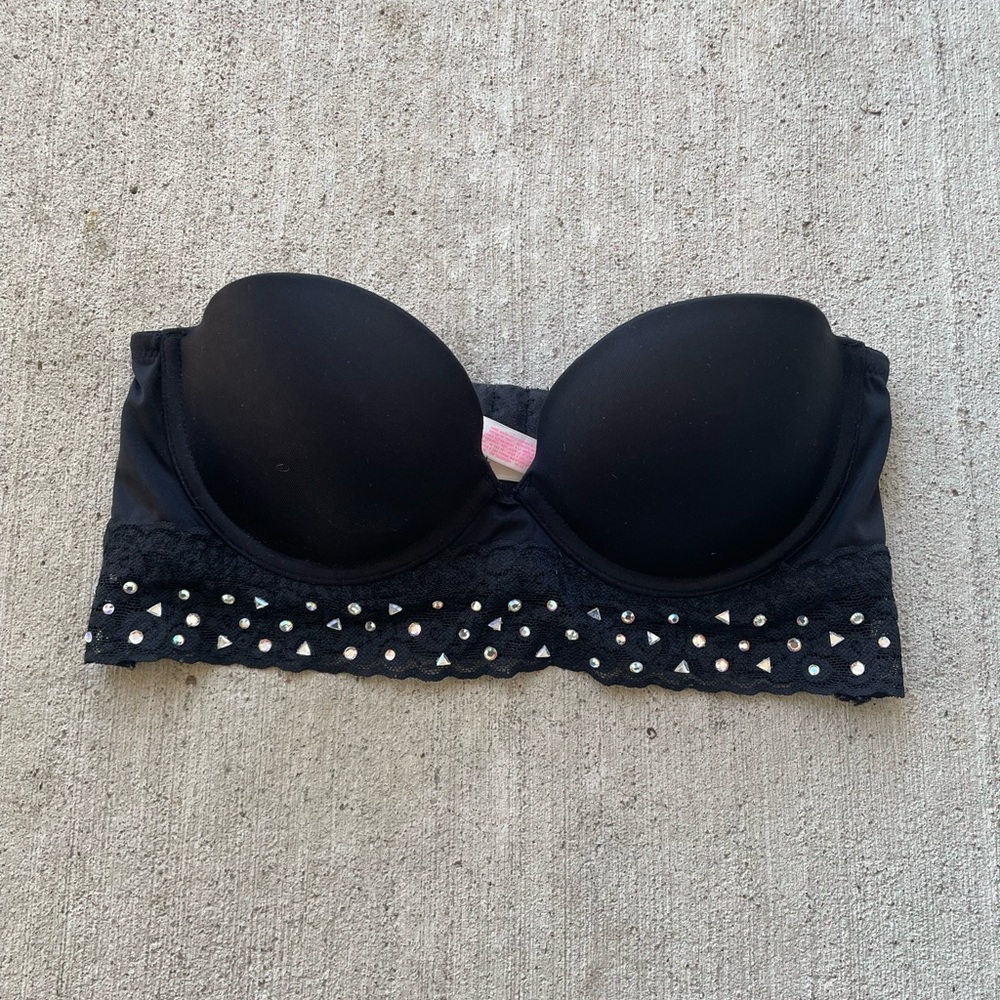 VS PINK Convertible Strapless Lace Bling Bra Size 34B